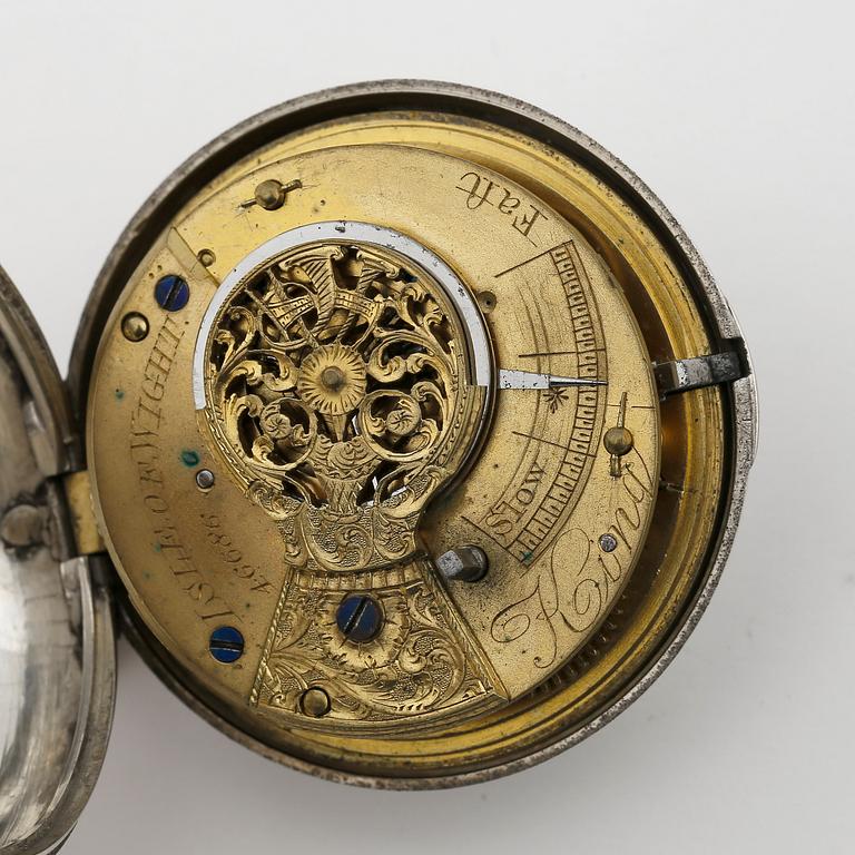 HERRFICKUR, 4 st, silver, bla Jos. Kent, London resp King, Isle of Wight, sent 1700-tal till 1800-talets andra hälft.