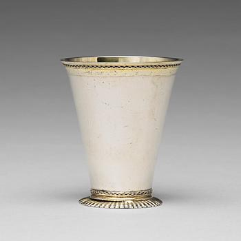 255. A Swedish 18th century parcel-gilt silver beaker, mark of Johan Ek, Gävle 1735.