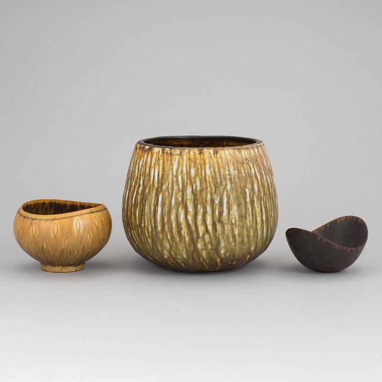 GUNNAR NYLUND, skålar 3 st, stengods. Rörstrand, 1950-/60-tal.