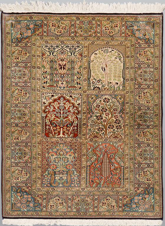 A rug, silk on cototn, Silke kashmir ca 154 x 92 cm.