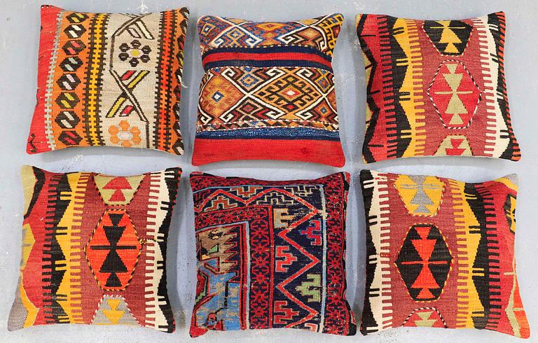 SIX KILIM CUSHIONS, AROUND 50 x 50 cm.