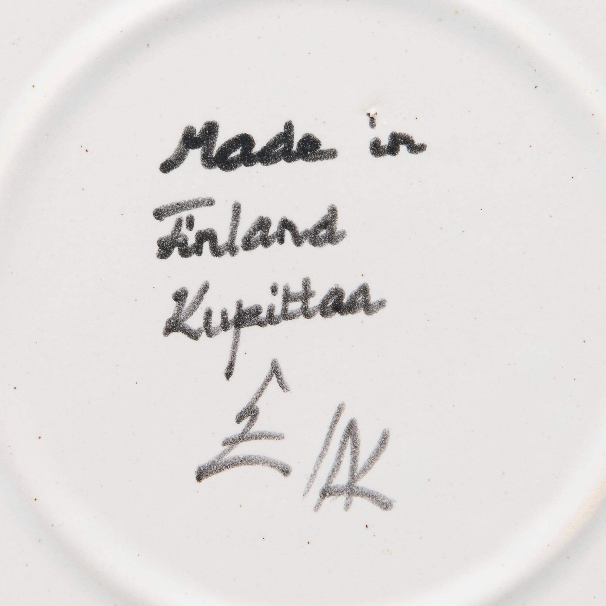 A set of three Wall Plates, signed L.Z. Made in Finland, Kupittaan Savi, 1960s.