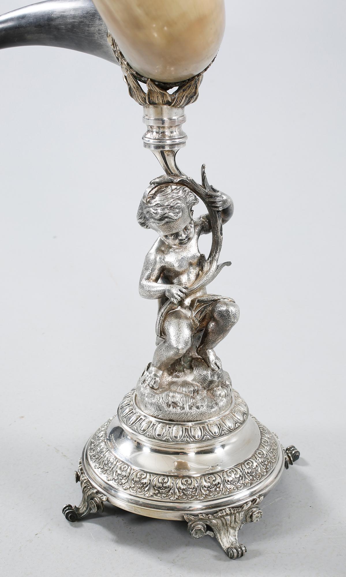 A drinking horn with epns mounting, GAB, Stockholm, late 19th century.