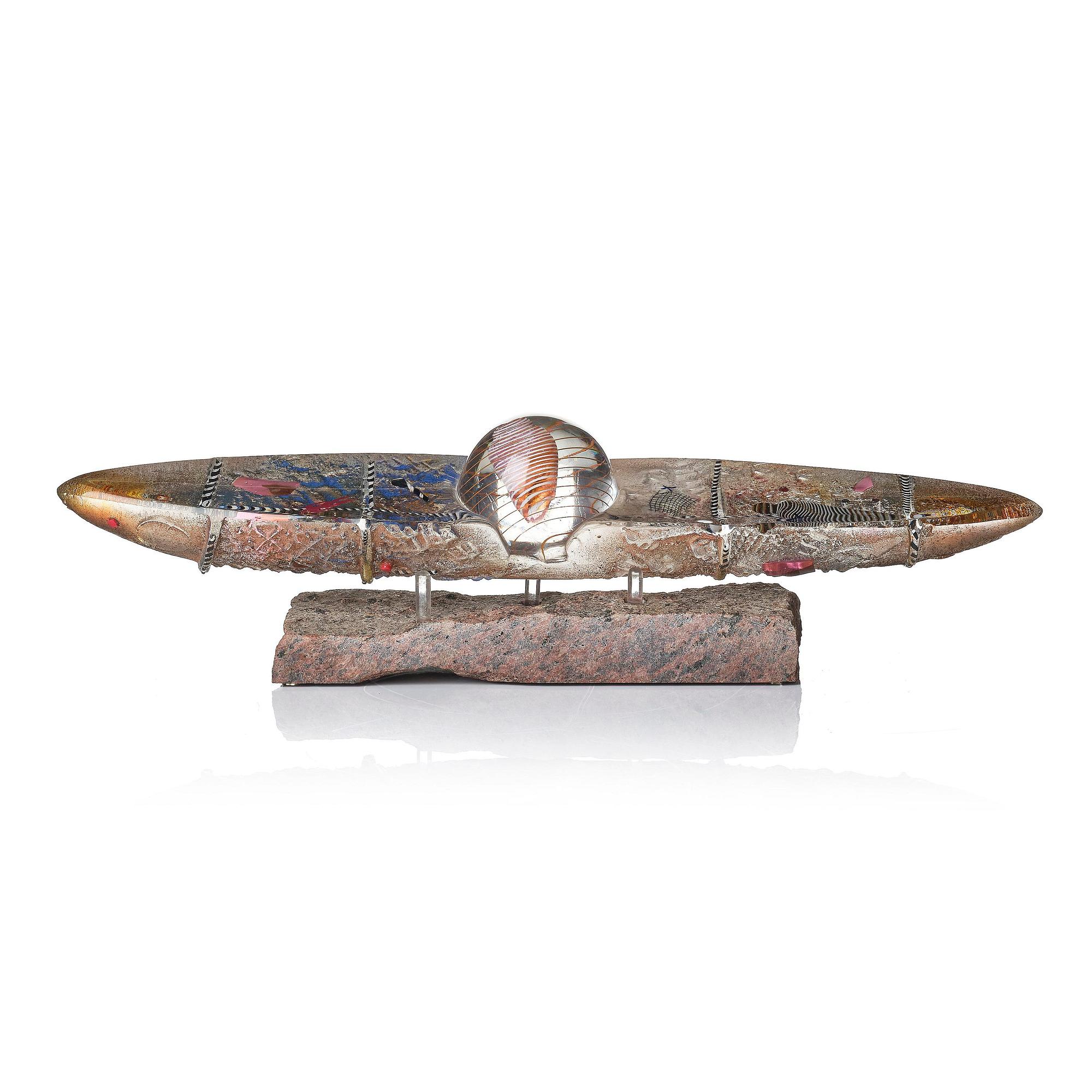 Bertil Vallien, a unique sand cast glass sculpture of a boat, Kosta Boda, Sweden, 1980s.