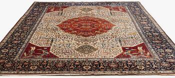 A semi-antique Benlian Tabriz carpet of 'Coronation' design, signed Jabarzade, c. 488 x 367 cm.