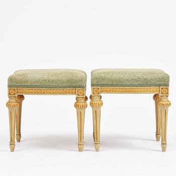 A pair of stools in the manner of Erik Öhrmark (master in Stockholm 1777–1813), Gustavian.