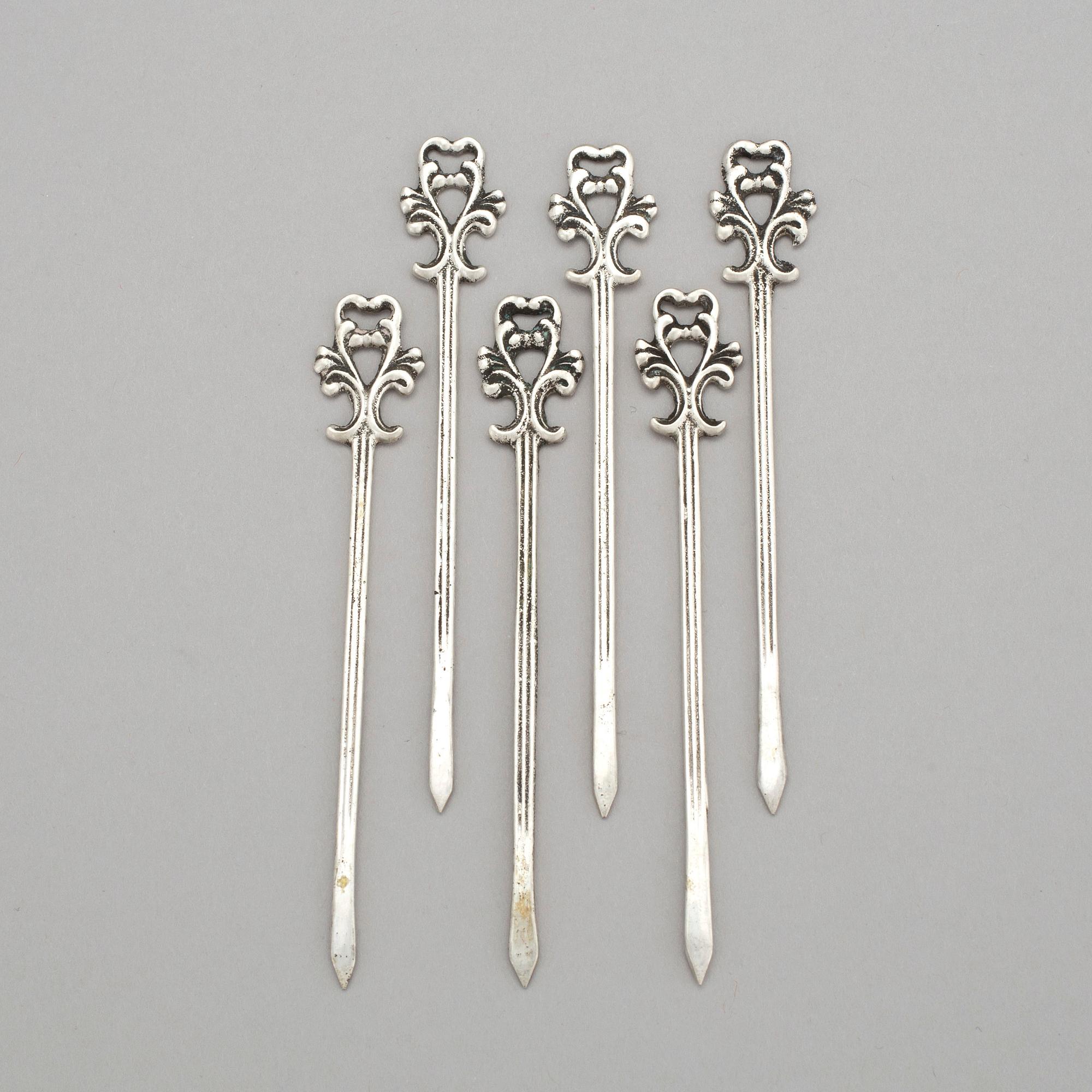 6 COCKTAILPINNAR i ETUI, silver, Gewe Silvervarufabriken AB, Malmö, 1966. Vikt ca 87 gram.