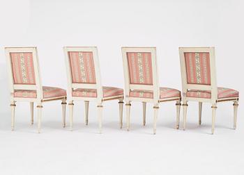 A set of four Gustavian chairs by E. Öhrmark (master in Stockholm 1777-1813).