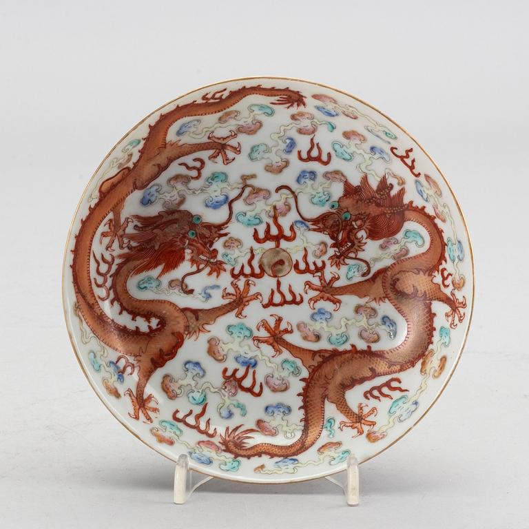 A dragon dish, China, presumably republic with Guangxu mark.