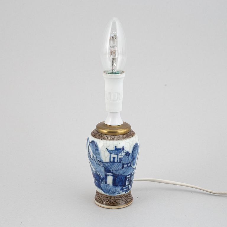 Four different vases, turned into table lamps, Qing dynasty, late 19th/early 20th century.