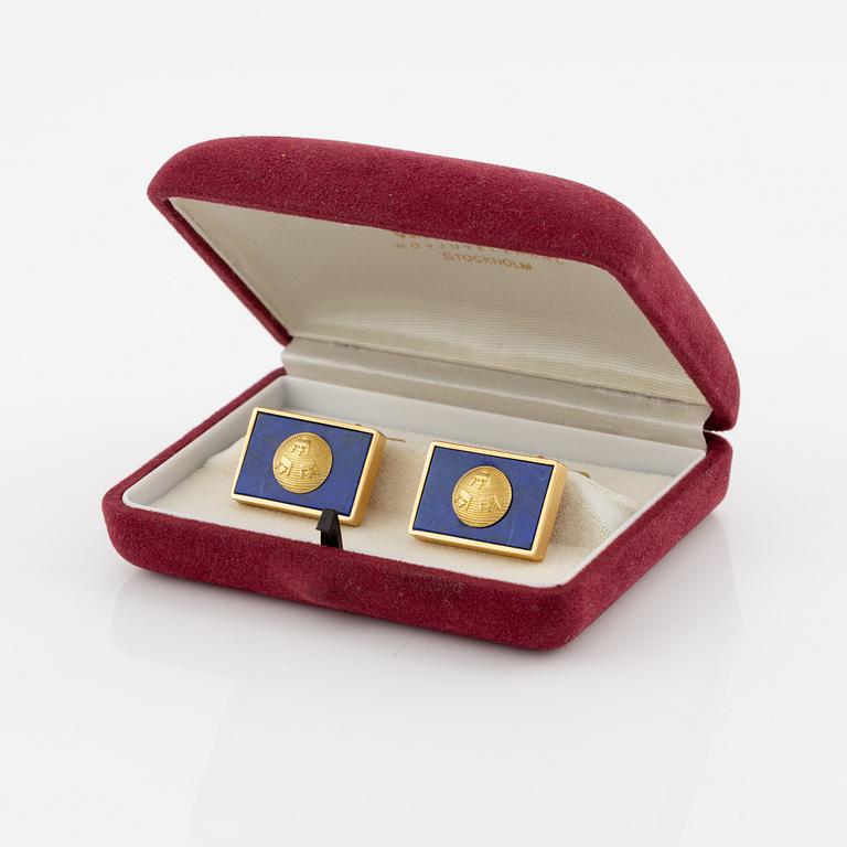 W.A Bolin, cufflinks, Three Crowns, 18K gold and lapis lazuli.