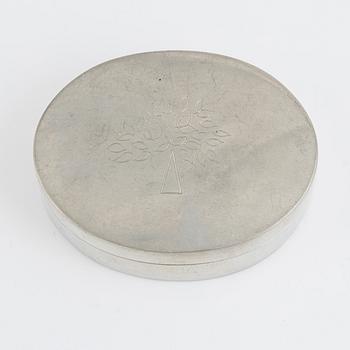 Mulberry, ash box with lid, pewter, 20th century.