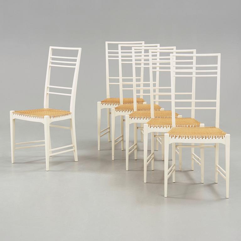 Erik Chambert, a set of six white lacquered Poem chairs, Chambert´s, Sweden 1950´s.