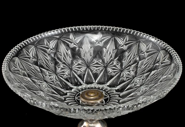 UPPSATSSKÅL, nysilver samt glas, omkring 1900-talets mitt.