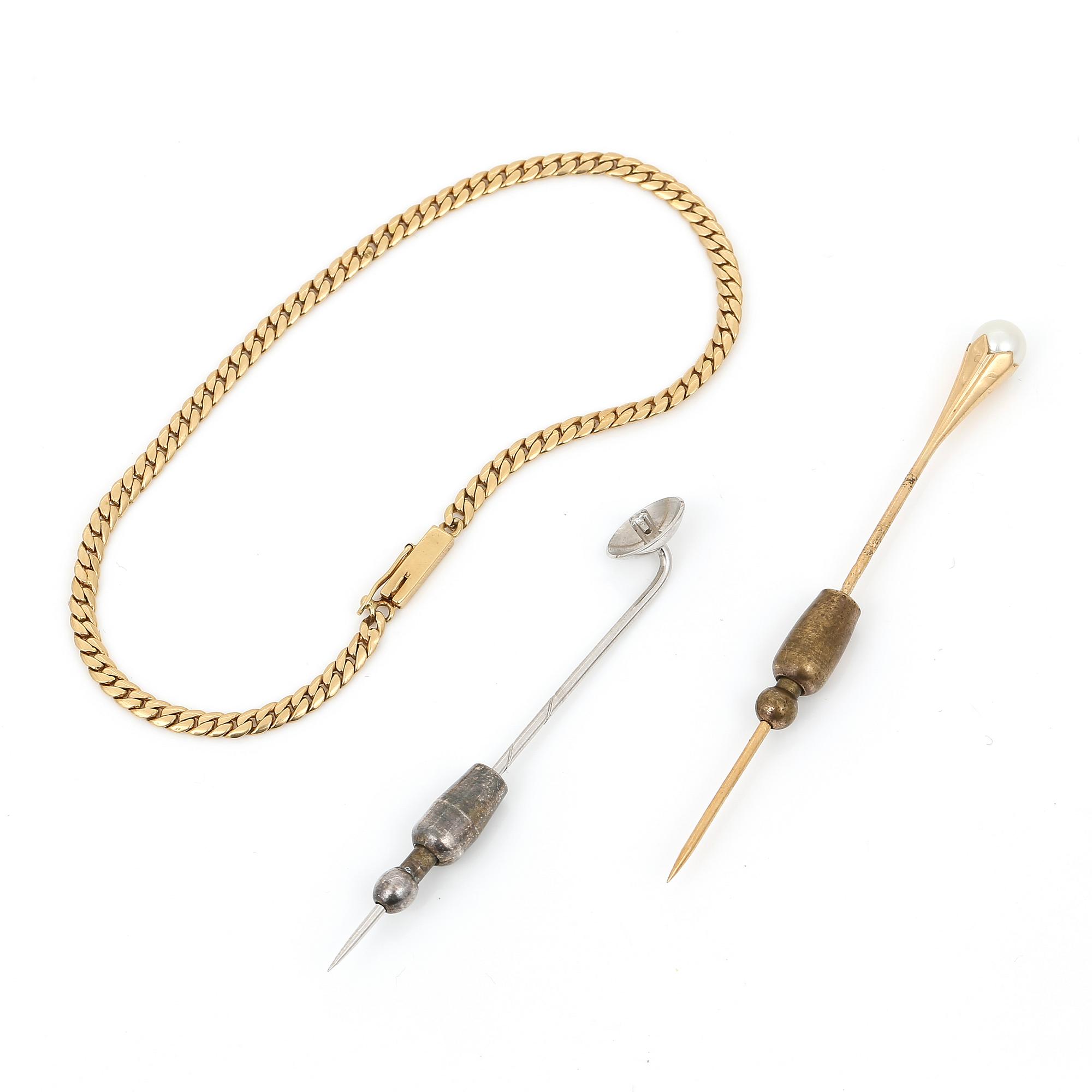 PARTI SMYCKEN, 3 st, 18K guld och vitguld, bl at, Dahlgren & Co, Malmö, andra hälft 1900-tals. Total vikt ca 10,33 g.