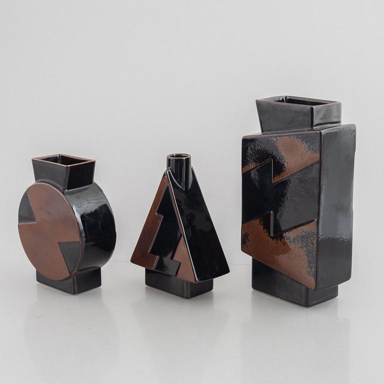 Margareta Hennix, a set of three "Flash" stoneware vases, Gustavsberg, 1980s.