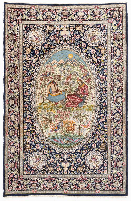 Matta, figural, semiantik Kirman, ca 240 x 154 cm.