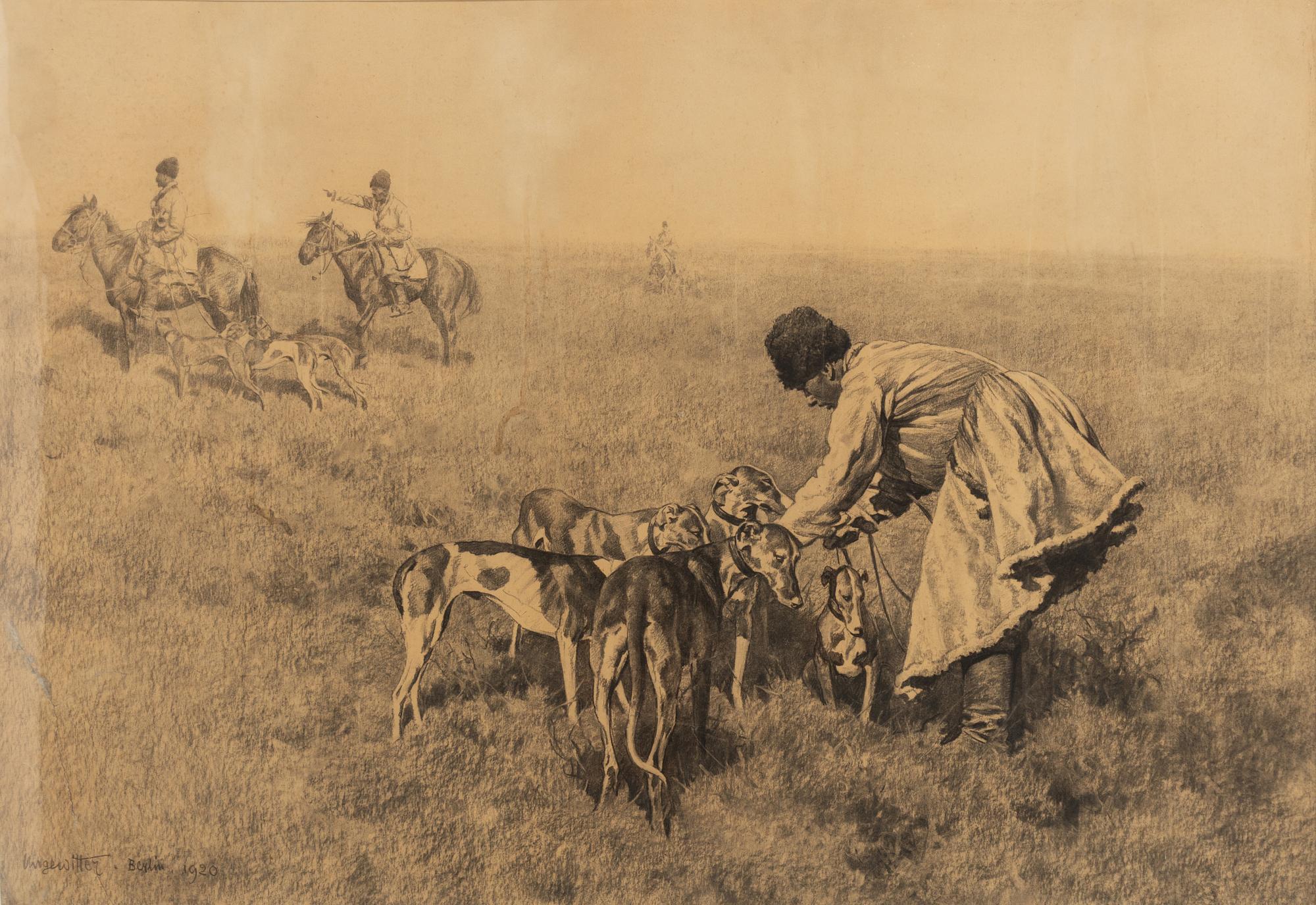 Hugo Ungewitter, Kosackjägare med hästar och hundar.