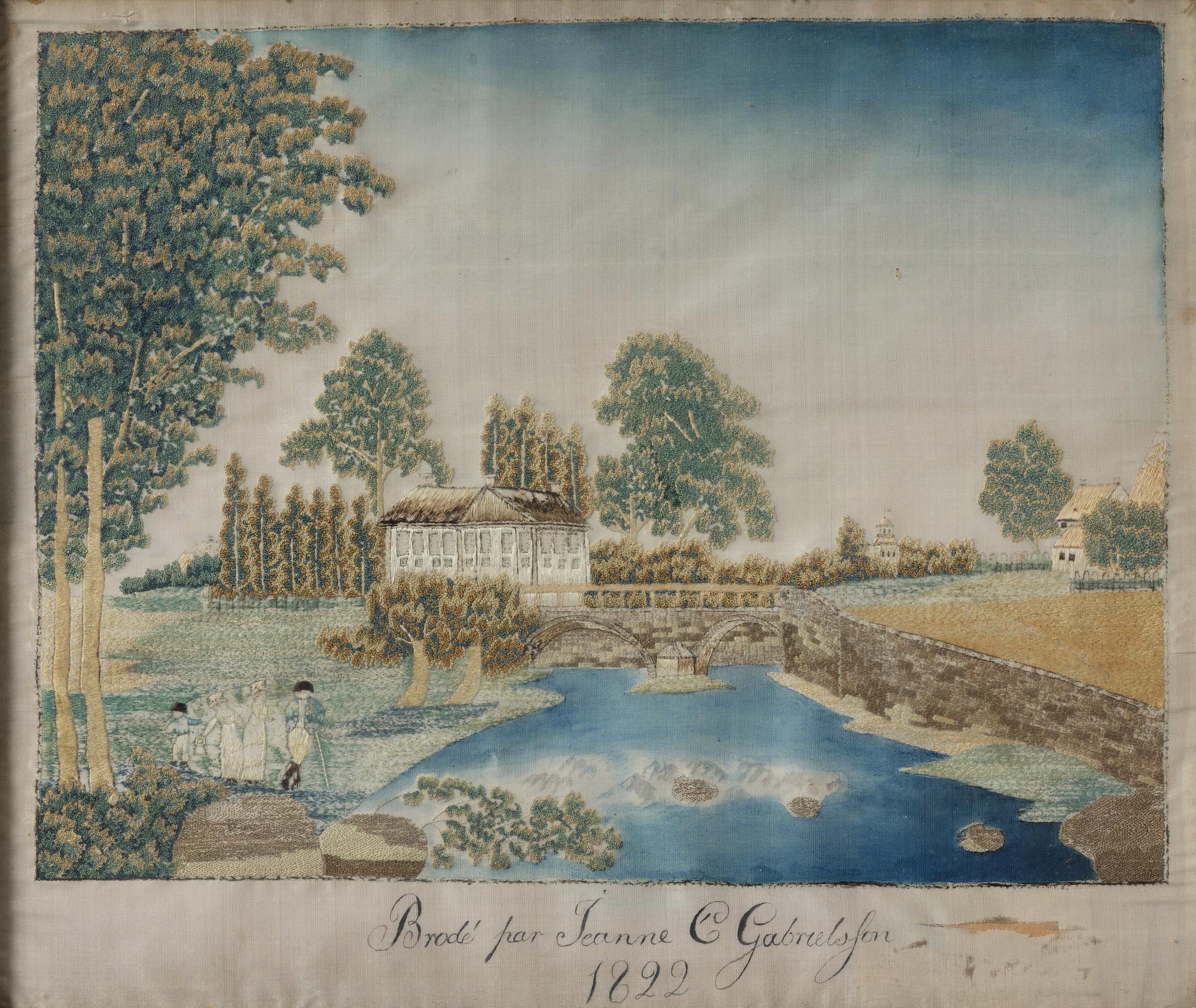 A Swedish Empire giltwood framed silk embroidery, early 19th century.