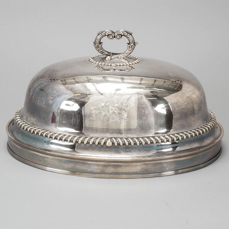 An English Sheffield silver plate meat cover engraved with famity crest.