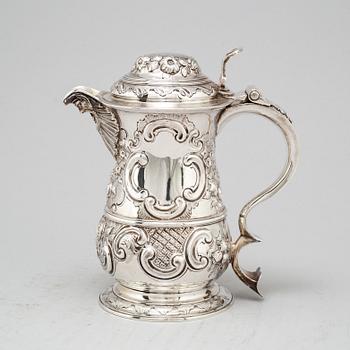 An English 18th century parcel-gilt silver jug, marked BB possibly Benjamin Brewood II, London 1762.