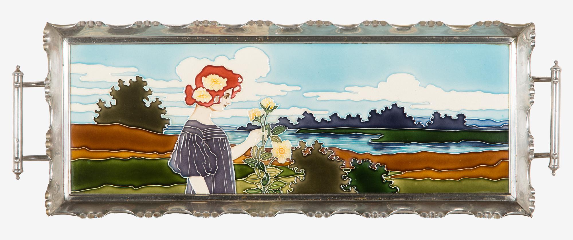 Carl Sigmund Luber, an Art Nouveau tray, Johann Von Schwarz, early 20th century.