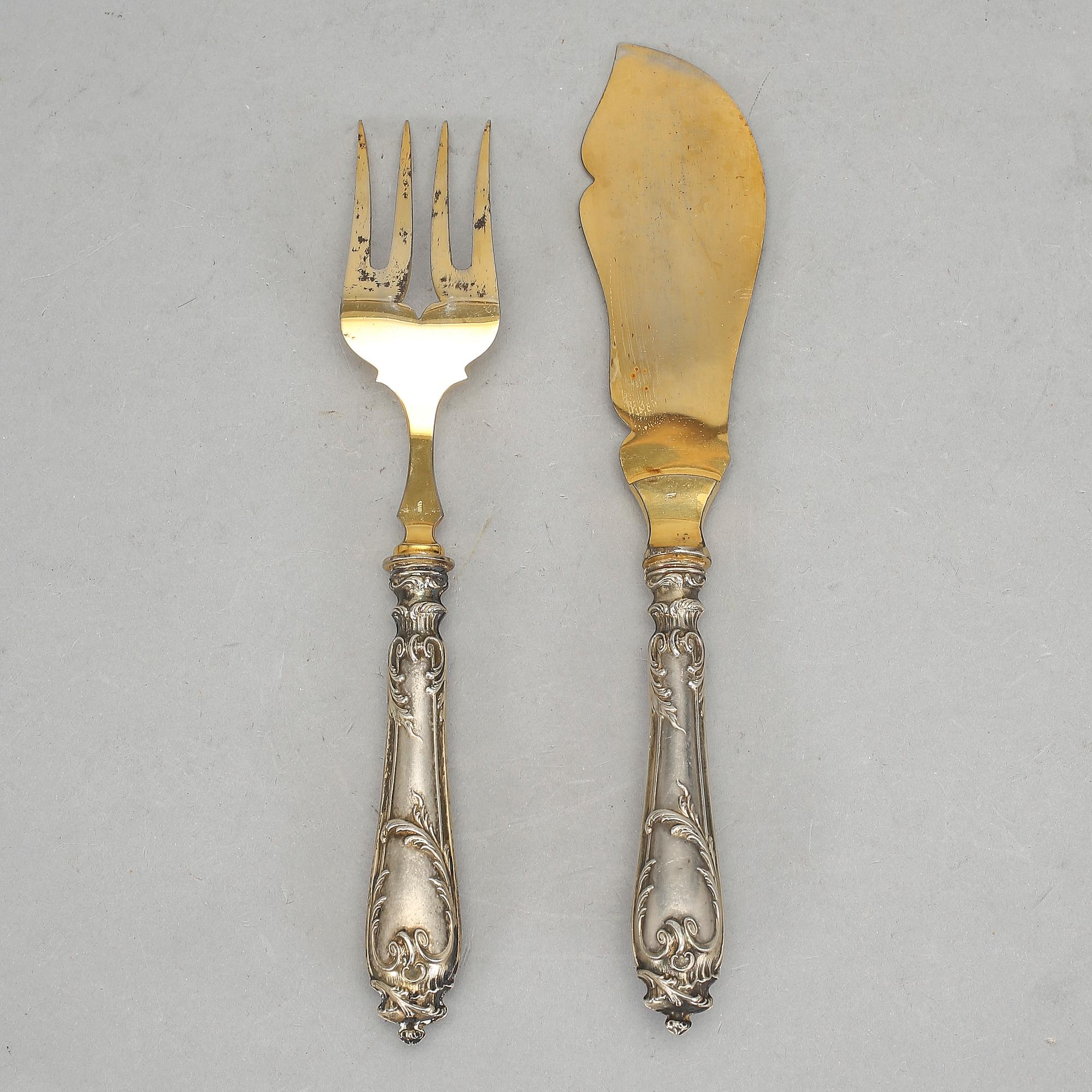 SERVERINGSBESTICK, 2 delar, silver 833, Sverige, 1800-tal. Vikt 197 g.