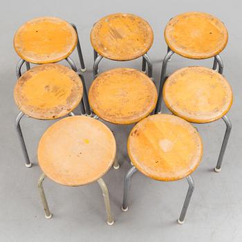 Eight birch stools, mid 20th Century.