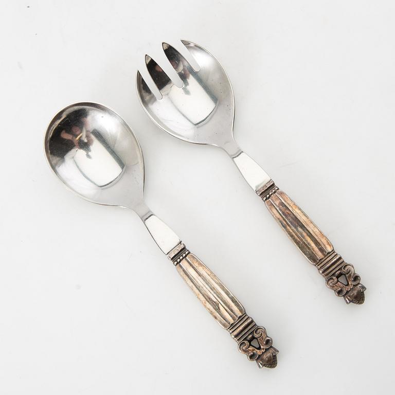 Johan Rohde, salad servers, a pair, sterling silver, "Konge/Acorn", Georg Jensen, Denmark, after 1945.