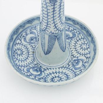 A blue and white Chinese candles stick/joss stick holder, circa 1900.