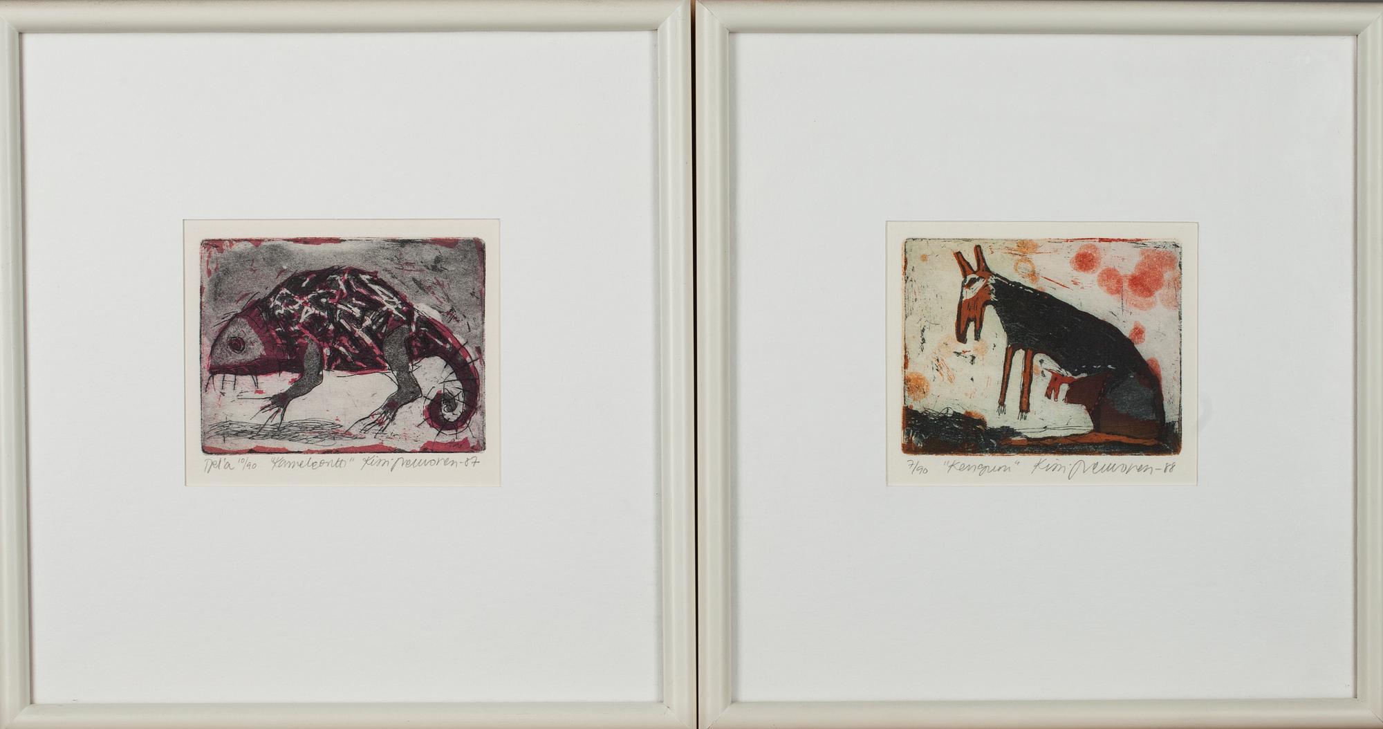 KIRSI NEUVONEN, 2 st etsningar, signerade, numrerade 7/90 &Tpl'a 10/90, daterade -87 &-88.