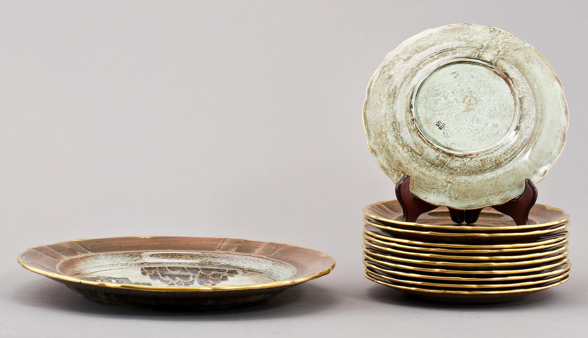 PARTI FLINTGODS, 13 delar, Josef Ekberg, Gustavsberg.