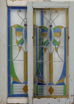 FÖNSTER, 2 st, blyinfattade, 1900-tal.