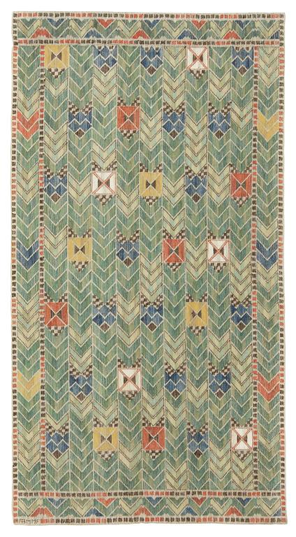 DRAPE. "Rågen". Flat weave. 228 x 120,5 cm. Signed AB MMF.