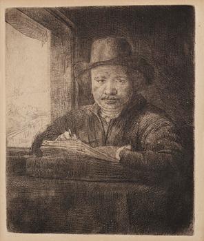 918. Rembrandt Harmensz van Rijn, "Self-Portrait drawing at a Window".