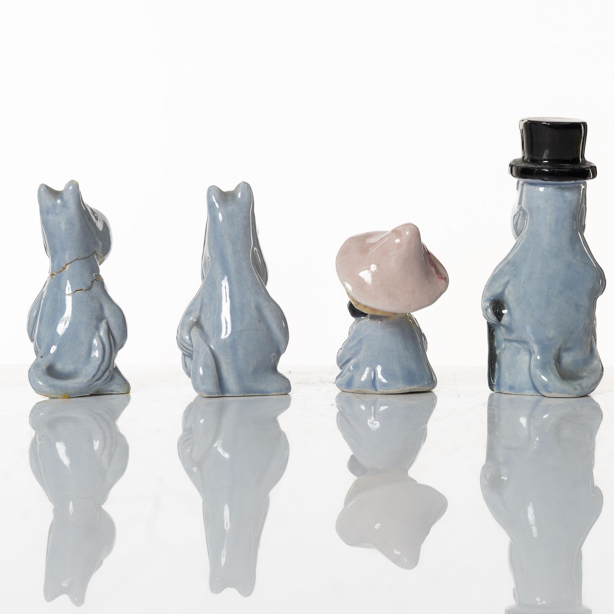 Leo Tykkyläinen, figuriner, 10 st, keramik, Mumin, Finland, 1950-tal.