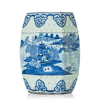 A blue and white Chinese garden seat, Qing dynasty, 19th Century.