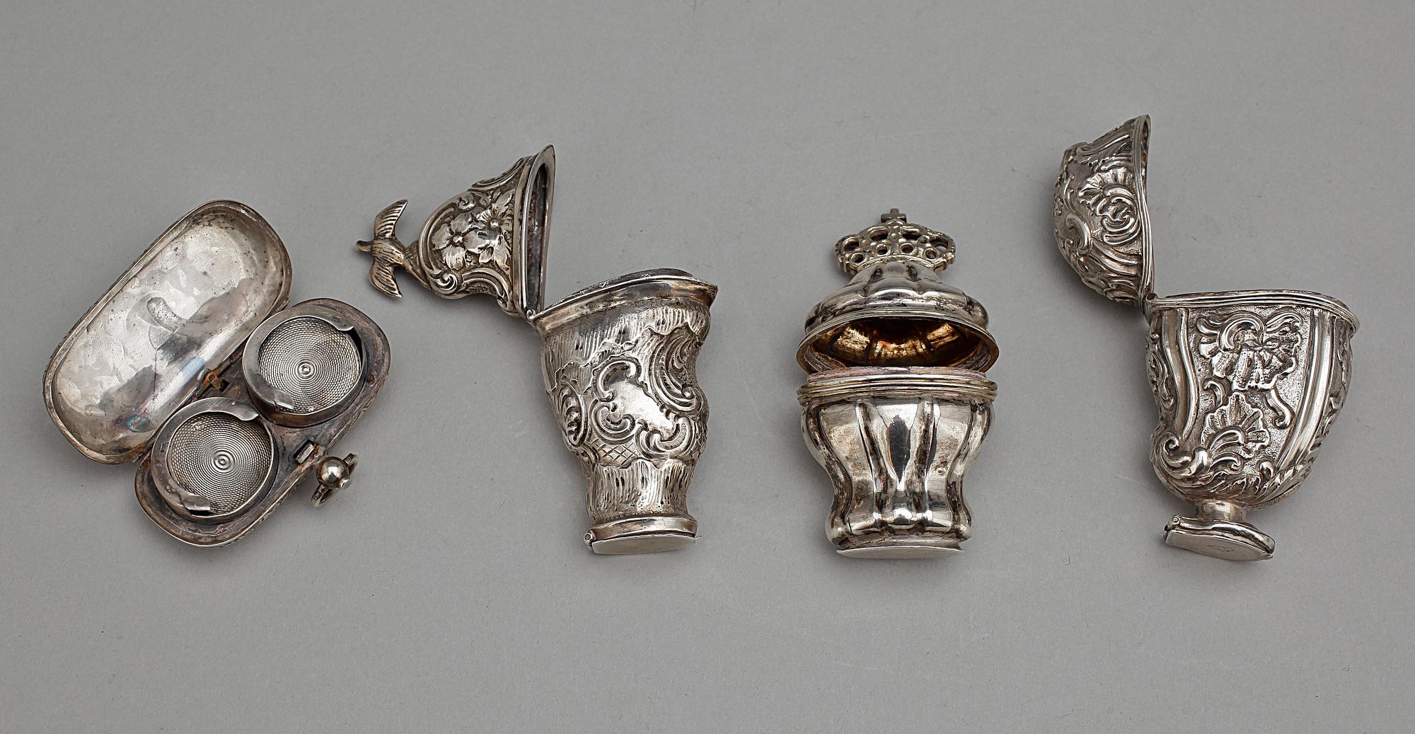 DOSOR, 4 st, silver, 1800/1800-tal. Totalvikt 129 g.