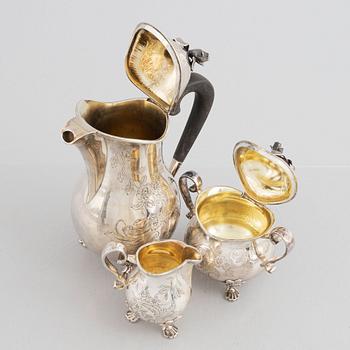 A Swedish Silver Coffee Pot, Creamer and Sugar Bowl, mark of W.A. Bolin, Stockholm 1956-62.