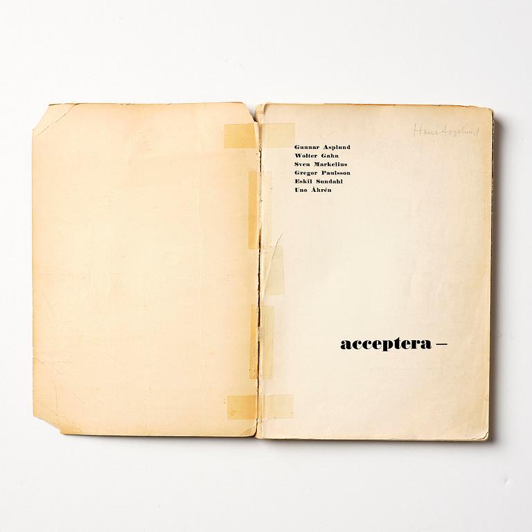 Book, "Acceptera", 1931, provenance Hans Asplund.