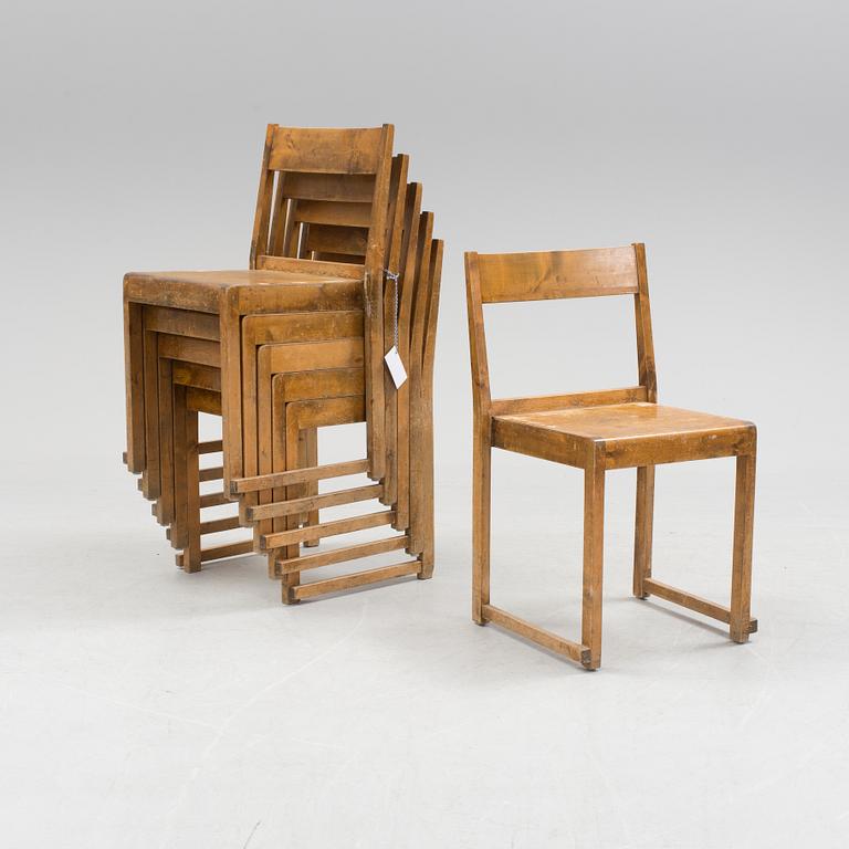 A set of six "Orkesterstolen" chairs by Sven Markelius, mid 1900s.