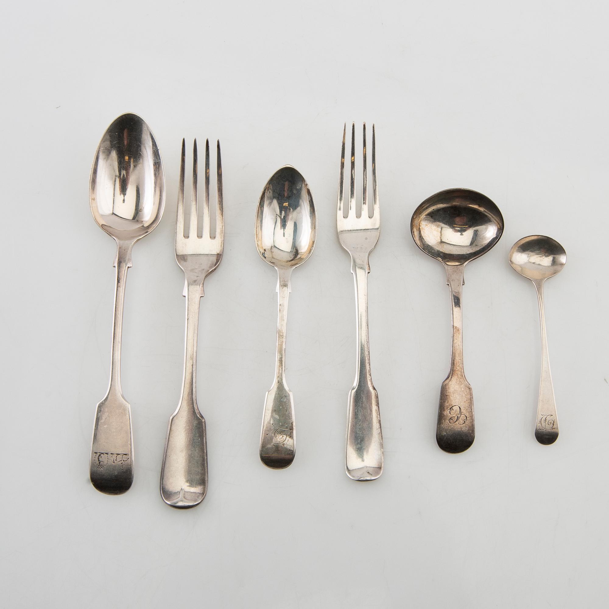 Cutlery approx. 53 pcs silver, London England mostly 19th century.