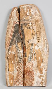 SARKOFAGFRAGMENT, trä, Egypten.
