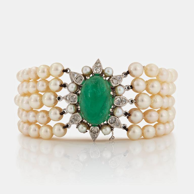 A five strand cultured pearl bracelet.