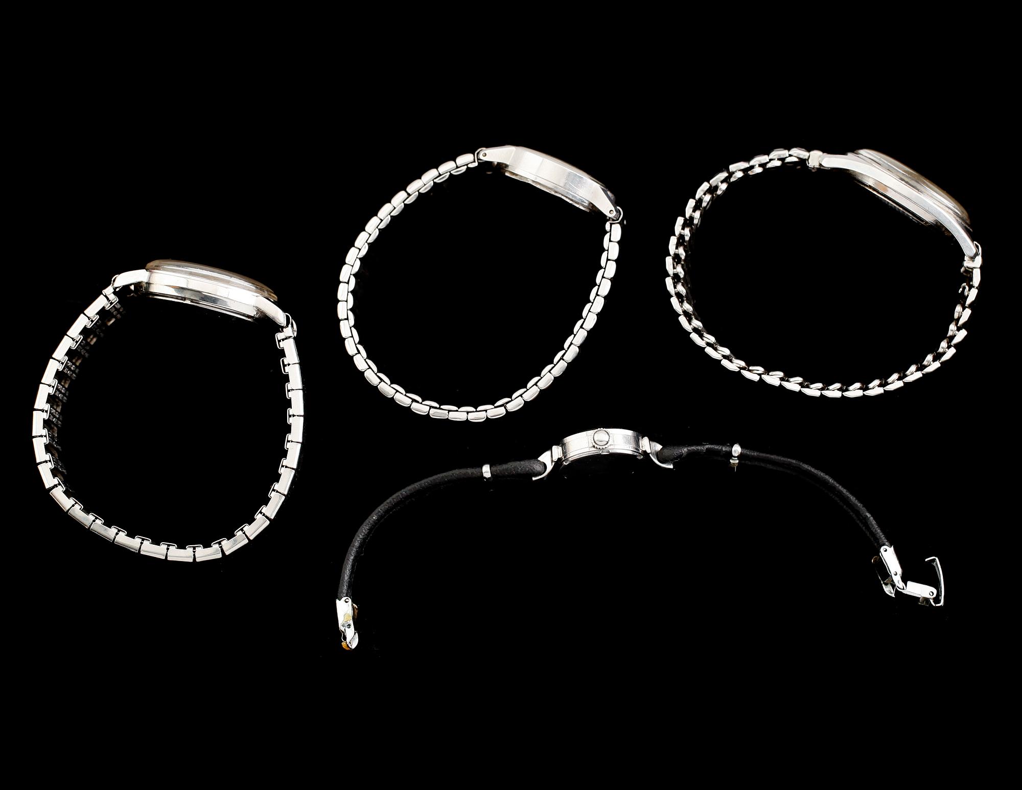 ARMBANDSUR, 4 st, stål, 1900-talets mitt/andra hälft.