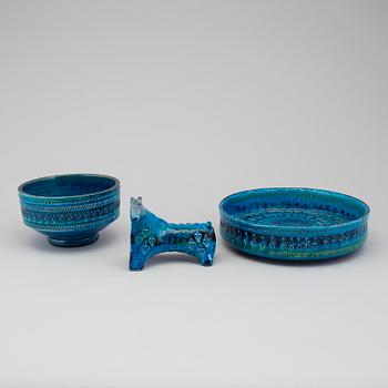 FIGURINE AND BOWLS, 3 parts, Bitossi, Italy, 1960s.