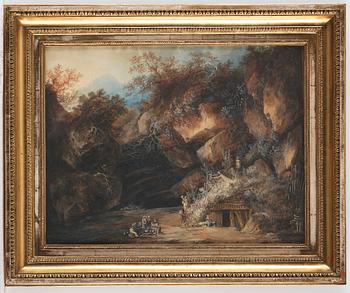 Louis Belanger, Bergigt landskap med ruiner och staffarsfigurer. Ett par.