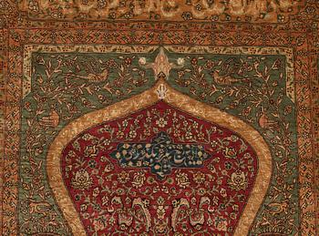Matta, antik silke Kum Kapi med metallbroschering, Istanbul omkring 1910, "Sultan's Head Prayer" design.