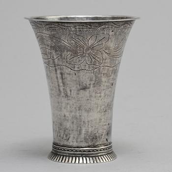 BÄGARE, silver, Johan Fredrik Hollman, Skänninge, 1796. Vikt 50 g.