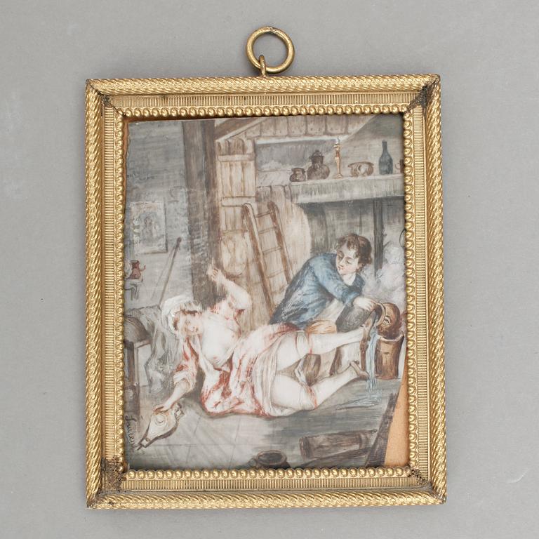 MINIATYRER, 3 stycken, gouache på ben, 1800-tal.